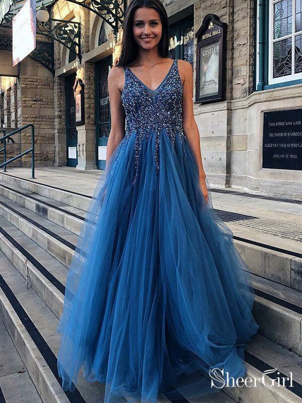 A-line V-neck Beaded Tulle Long Prom Dresses Burgundy Prom Dress APD3146 A-line V-neck Beaded Tulle Long Prom Dresses Burgundy Prom Dress APD3146