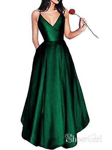 A-line V-neck Spaghetti Strap Burgundy Prom Dresses Long Formal Evening Ball Gowns ARD1081-SheerGirl