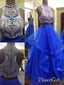 A-line/Princess Halter Prom Dress Ball Gown Royal Blue Beaded Top Two Piece Prom Dresses APD1878