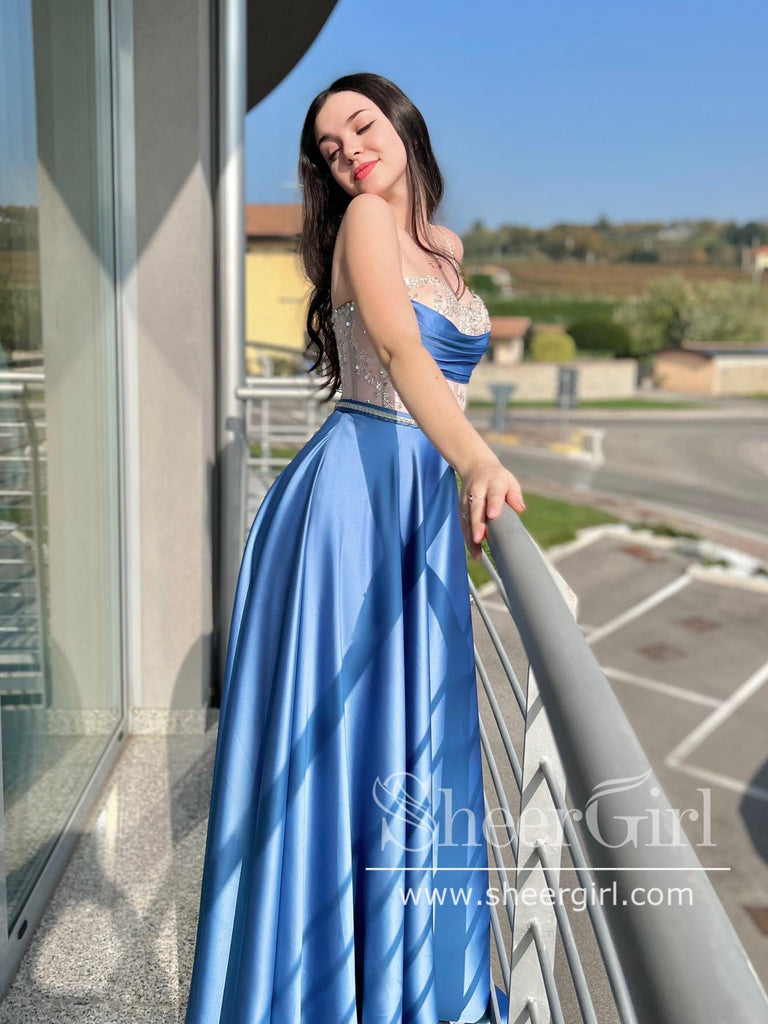 Baby Blue Beaded Bodice Prom Dresses with Jeweled Straps Satin Prom Gown ARD2887-SheerGirl