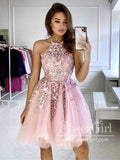Backless Homecoming Dress Halter Neck Appliqued Short Prom Dress ARD2786-SheerGirl
