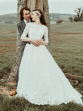 Backless Modest Vintage Lace Ball Gown Wedding Dresses with Sleeves AWD1310-SheerGirl