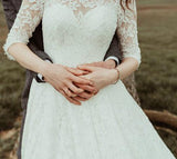 Backless Modest Vintage Lace Ball Gown Wedding Dresses with Sleeves AWD1310-SheerGirl