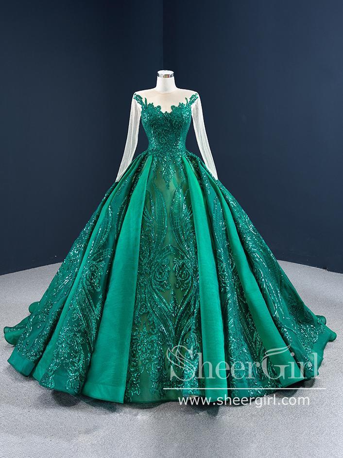 Ball Gown Sequins Sparkly Long Sleeves Quinceanera Dresses with Corset Back ARD2641 Ball Gown Sequins Sparkly Long Sleeves Quinceanera Dresses with Corset Back ARD2641