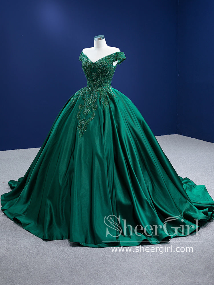 Ball Gown Sequins Sparkly Off the Shoulder Quinceanera Dresses with Corset Back ARD2853-SheerGirl