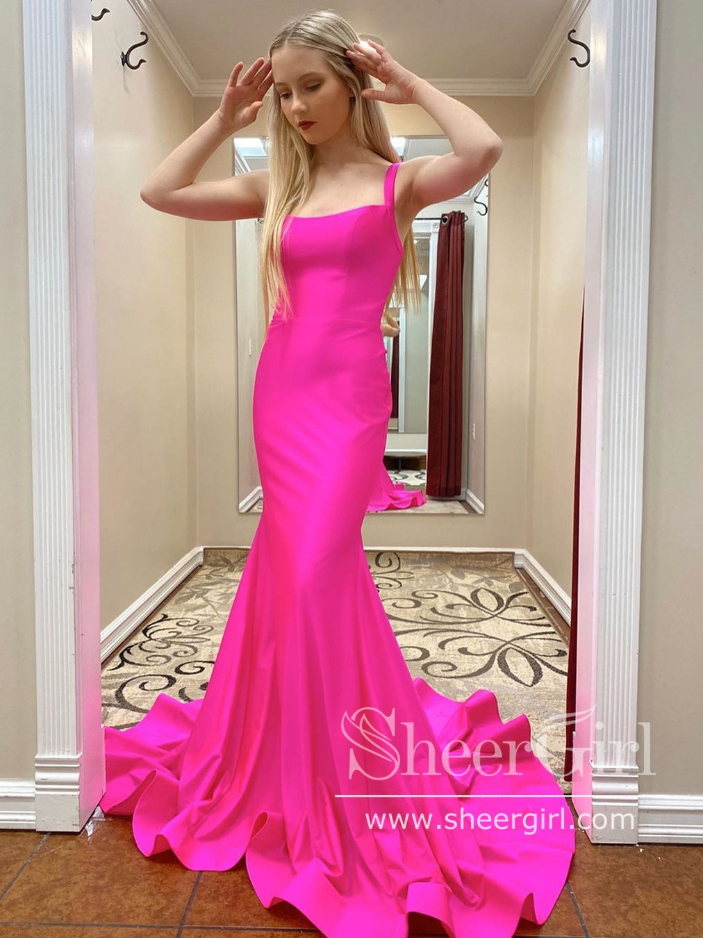 long fitted mermaid prom dresses Long Jersey Halter Mermaid Prom Dresses Leg Split – alinanova main image 1
