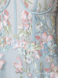 Black High Low Prom Dresses Floral Embroidery Lace Sky Blue Prom Dresses ARD1336-SheerGirl