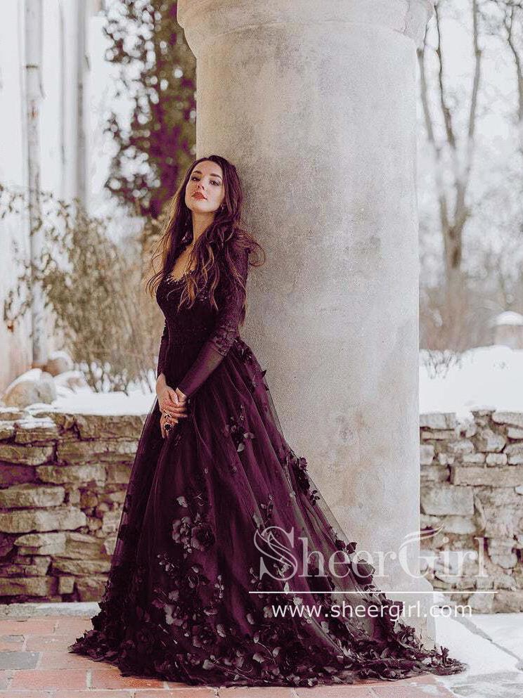 Black Tulle Appliqued Long Sleeves Party Dress A Line Ball Gown Prom Dress ARD2662 Black Tulle Appliqued Long Sleeves Party Dress A Line Ball Gown Prom Dress ARD2662