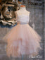 Vestidos de niña de flores rosa rubor vestido asimétrico con encaje de tul bonito para niños ARD1564