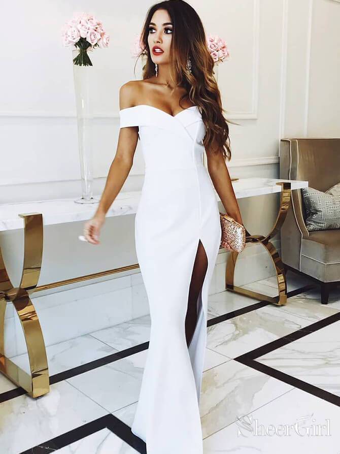 Blush Pink Off the Shoulder Mermaid Bridesmaid Dresses with Side Slit ARD1847 Blush Pink Off the Shoulder Mermaid Bridesmaid Dresses with Side Slit ARD1847