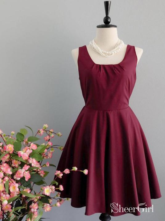 Burgundy Homecoming Dresses Knee Length Plum Short Bridesmaid Dress ARD1480-SheerGirl