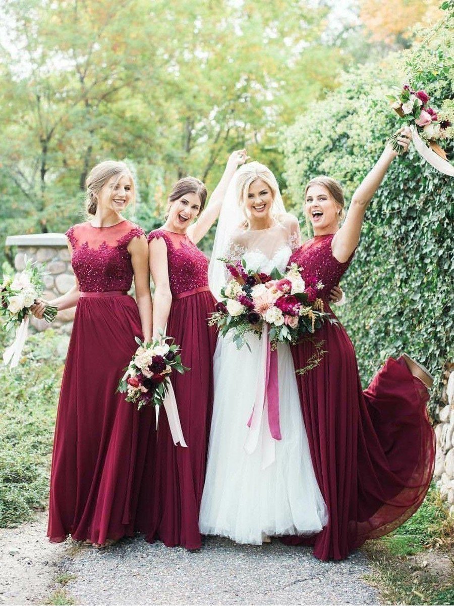 Burgundy Long Bridesmaid Dresses Moest Lace Applique Formal Dress ARD1771 Burgundy Long Bridesmaid Dresses Moest Lace Applique Formal Dress ARD1771