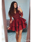 Burgundy Long Sleeve Homecoming Dresses Lace Maroon Short Prom Dress ARD1527
