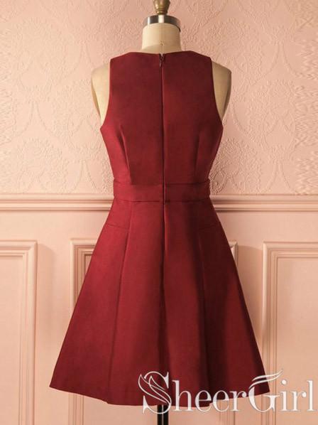 Burgundy Short Homecoming Dresses V-neck Chic Graduation Dress ARD1541-SheerGirl