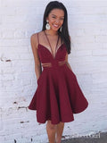 Burgundy Short Homecoming Dresses with Pocket Spaghetti Strap Summer Dress ARD1513-SheerGirl