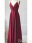 Vestido de fiesta con cuello en V color burdeos Vestidos de noche largos con tirantes finos ARD2412