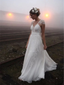 Vestidos de novia campestres con manga casquillo Vestidos de novia de playa de marfil sin espalda AWD1082