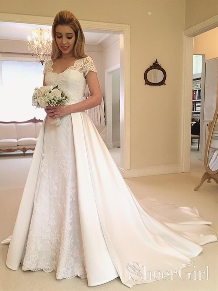 chinese dress ladies Long Cap Sleeve Lace Wedding Dress – The Dress Outlet main image 0