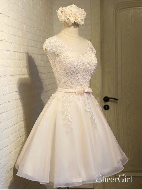 Cap Sleeves Pink Homecoming Dresses Lace Organza Cheap Cute Homecoming  Dresses – SheerGirl
