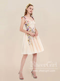 Champagne Short Tulle Prom Dress 3D Colorful Floral Fairy Homecoming Dress ARD2845-SheerGirl