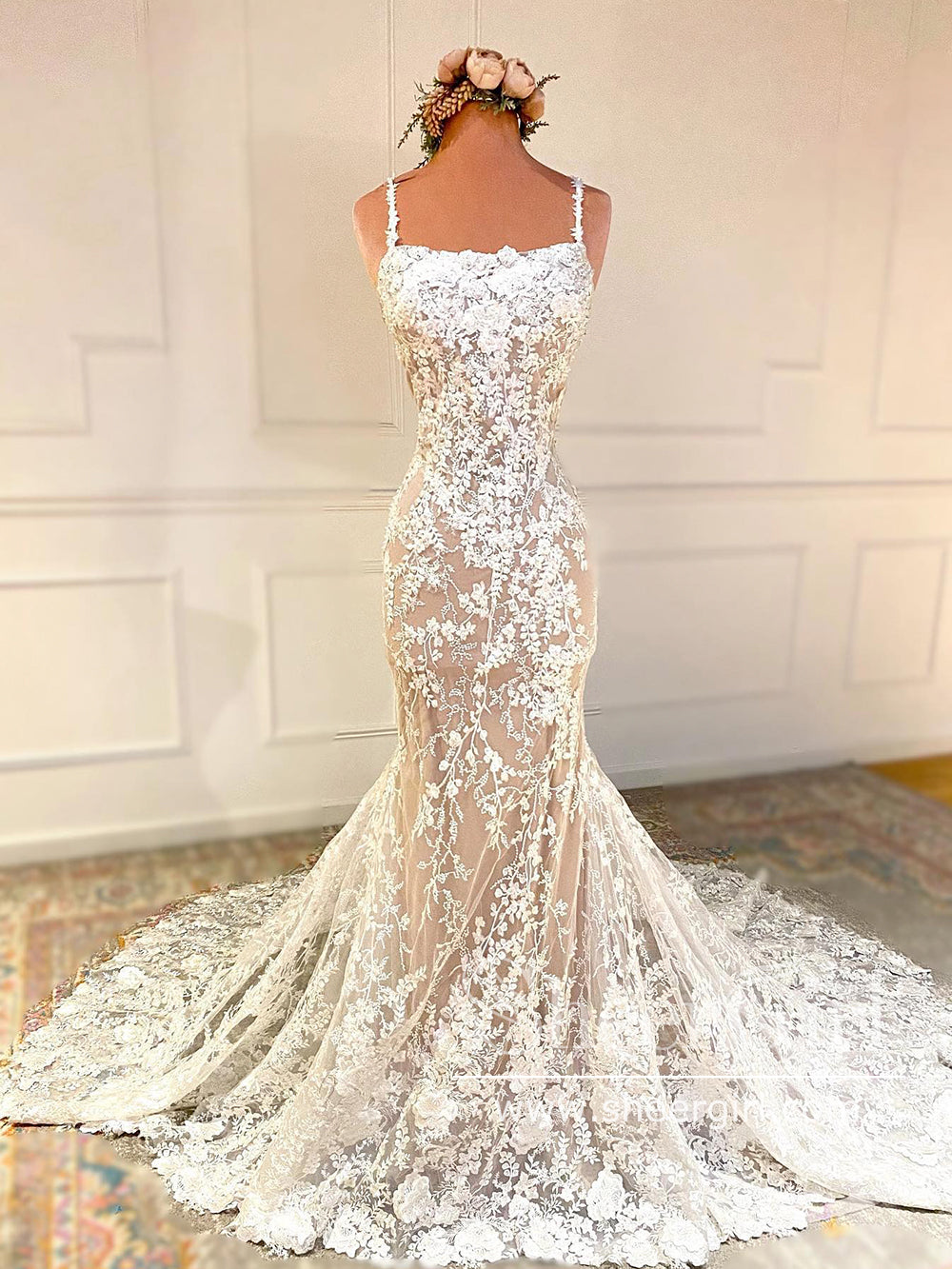 Charming Wedding Dresses With Vintage Lace Sheath Bridal Dress With Chapal Train AWD1836 Charming Wedding Dresses With Vintage Lace Sheath Bridal Dress With Chapal Train AWD1836