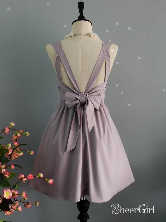 Cheap A Line Red Homecoming Dresses Bow-knot Backless Short Bridesmaid Dress ARD1479-SheerGirl