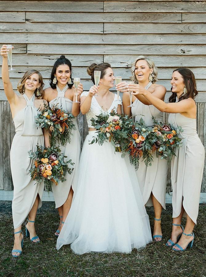 Cheap Halter Neck Tea Length Sheath Bridesmaid Dresses with Slit ARD17 SheerGirl Cheap Halter Neck Tea Length Sheath Bridesmaid Dresses with Slit ARD17 SheerGirl