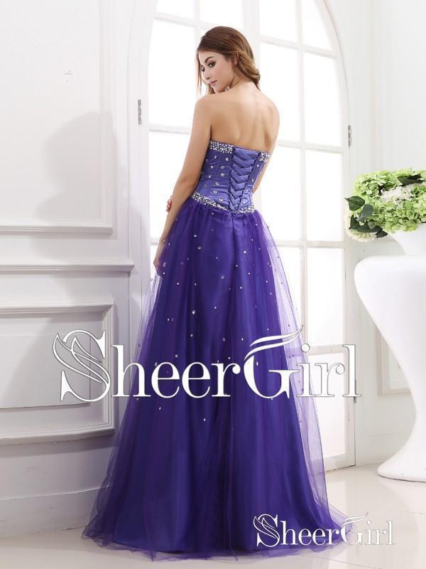 Cheap Junior Prom Dresses Medium Purple Beaded Strapless Corset Prom Dresses  ARD1088 – SheerGirl