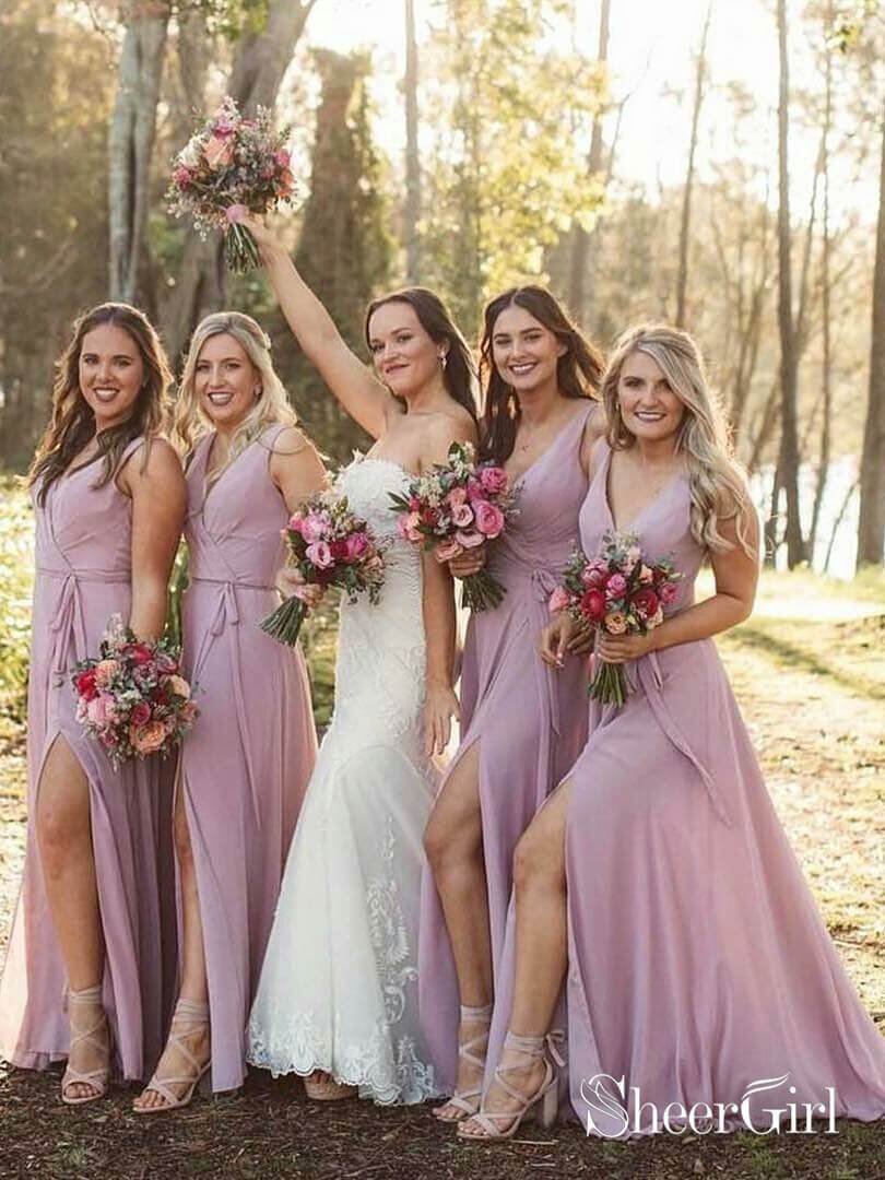 Cheap Long Lilac Bridesmaid Dresses with Slit and Sash ARD1899 Cheap Long Lilac Bridesmaid Dresses with Slit and Sash ARD1899