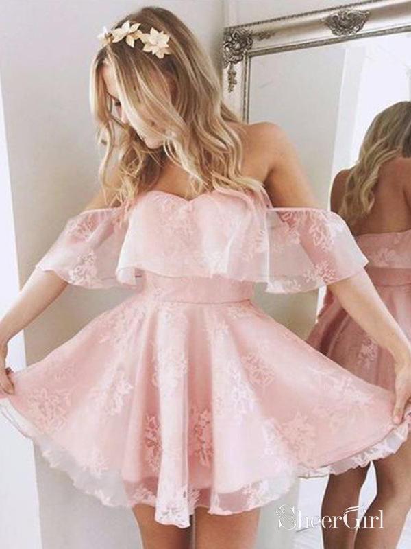 Cheap Off the Shoulder Lace Homecoming Dresses Cute Mini