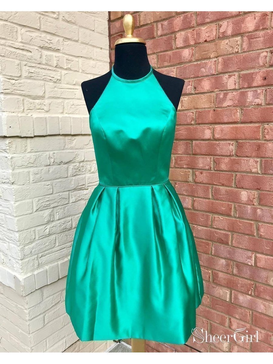 white christmas dresses Cheap Simple Turquoise Homecoming Dresses Halter Short Hoco Dress –  SheerGirl