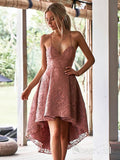 Cheap Vintage Dusty Rose High Low Lace Homecoming Dresses with Pocket ARD1601-SheerGirl