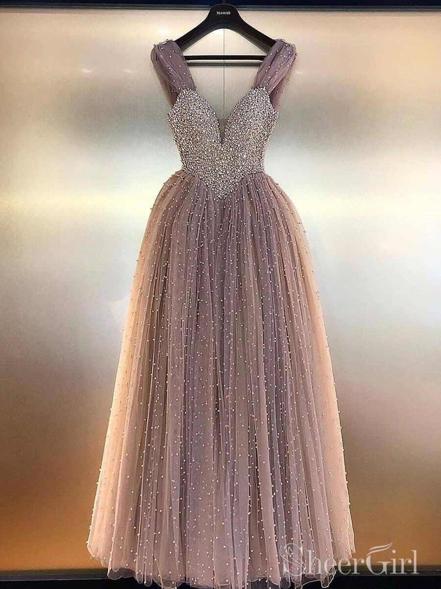 Classy Beaded V-neck Prom Dresses Floor Length Prom Gowns ARD2301