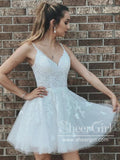 Corded Appliqued V Neck Cocktail Dress Corset Back Homecoming Dress ARD2649-SheerGirl