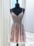 Corded Appliqued V Neck Cocktail Dress Corset Back Homecoming Dress ARD2649-SheerGirl