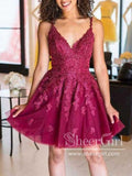Corded Appliqued V Neck Cocktail Dress Corset Back Homecoming Dress ARD2649-SheerGirl