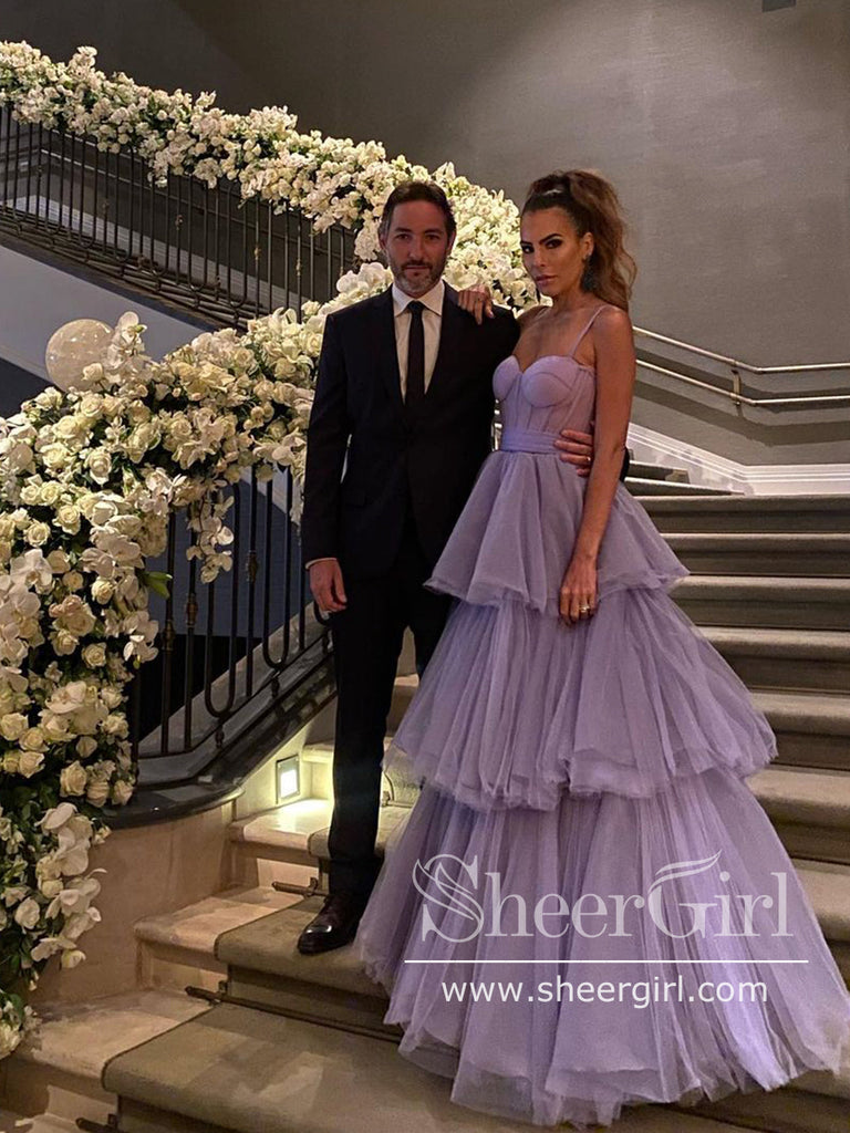 Corset Bodice Ball Gown Tiered Tulle Long Prom Dress in Floor Length ARD2711-SheerGirl