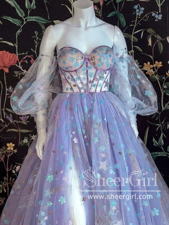 Corset Bodice Stars Prom Dress Sexy Prom Gown with Slit ARD2742-SheerGirl