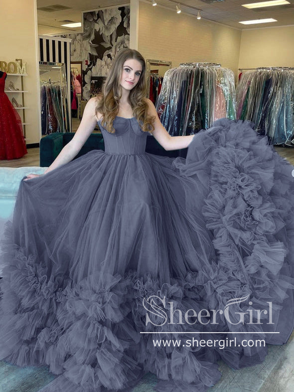 Corset Bodice Tiered Tulle Prom Gown Ball Gown Simple Prom Dress ARD2679-SheerGirl