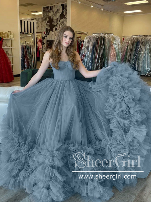 Corset Bodice Tiered Tulle Prom Gown Ball Gown Simple Prom Dress ARD2679-SheerGirl