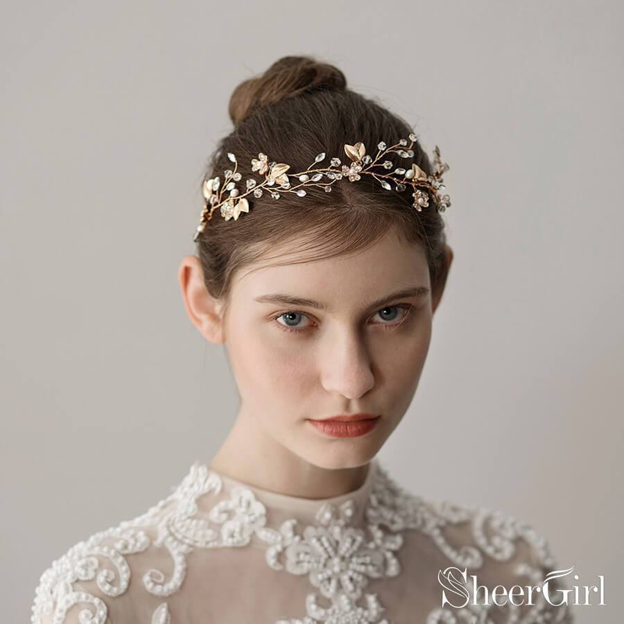 Crystal Gold Leaf Wedding Headband ACC1120 – SheerGirl