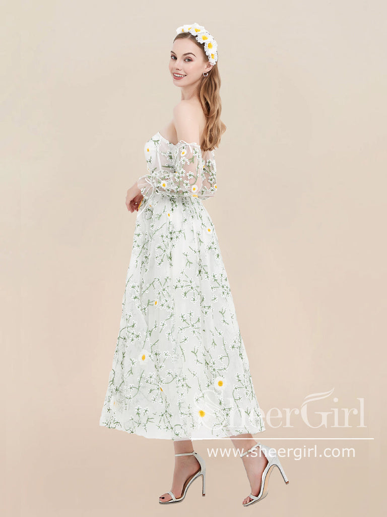 Daisy Embroidery Fairy Prom Dress Tea Length Tulle Homecoming Dress ARD2843-SheerGirl