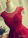 Dark Red Lace Homecoming Dresses Open Back Vintage Short Prom Dresses ARD1369-SheerGirl