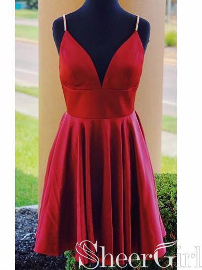 strapless open back dress Dark Red V-neck Homecoming Dresses Cheap Party Dress ARD2391 – SheerGirl