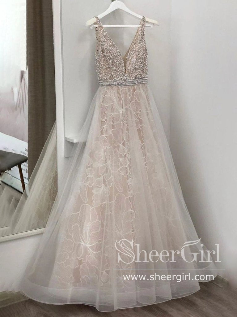 chinese dress ladies JACQUARDA Beaded Venice Lace V-Neck Sheath Lace Bridal Gown – Alesia C