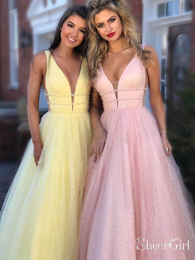 Deep V-Neck Long Beaded Prom Dresses 2019 Sparkly Party Dress APD3386 Deep V-Neck Long Beaded Prom Dresses 2019 Sparkly Party Dress APD3386