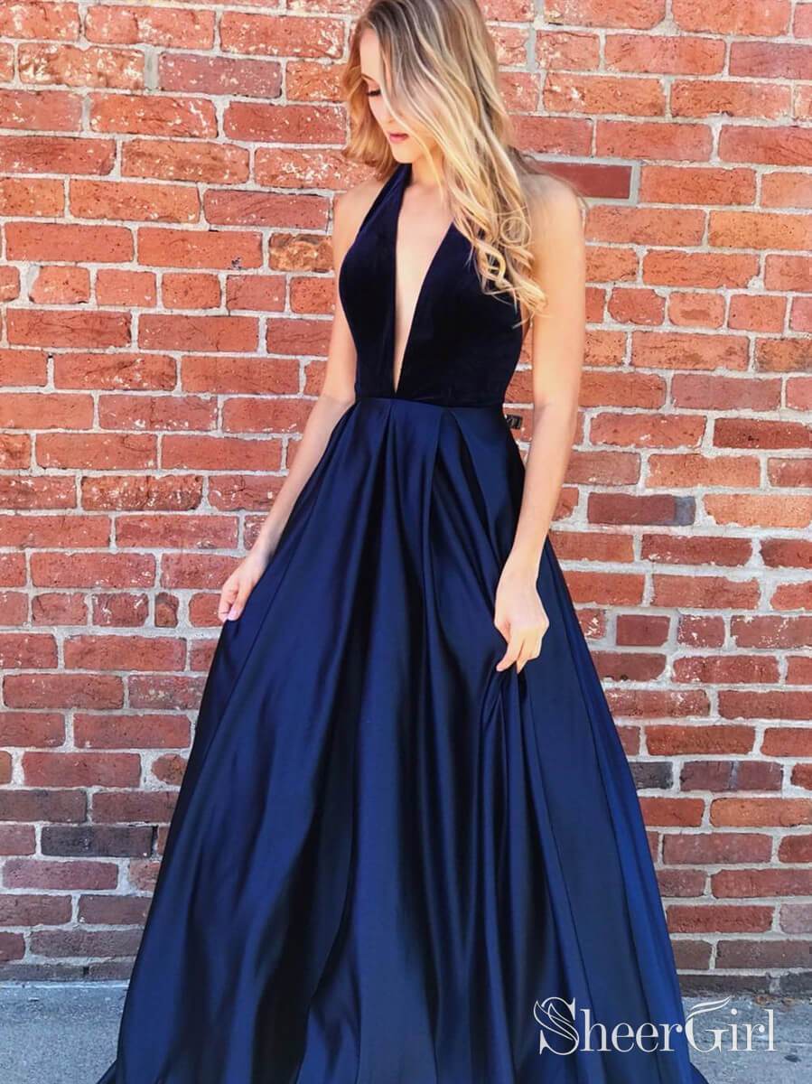 Deep V Neck Navy Blue Long Prom Dresses Sexy Backless Formal Dress ARD2025 Deep V Neck Navy Blue Long Prom Dresses Sexy Backless Formal Dress ARD2025