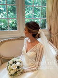 Delicated Lace V Neck Ball Gown Wedding Dresses Layered Tulle Wedding Dress AWD1935-SheerGirl