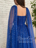 Detachable Cape Sleeves Sparkly Prom Gown with Sweetheart Neck Long Prom Dress ARD2697-SheerGirl