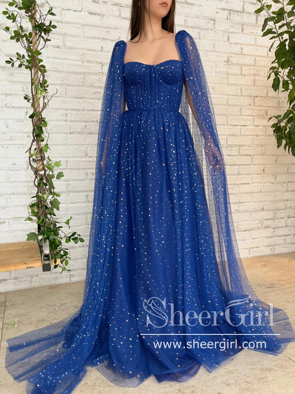 Detachable Cape Sleeves Sparkly Prom Gown with Sweetheart Neck Long Prom Dress ARD2697 Detachable Cape Sleeves Sparkly Prom Gown with Sweetheart Neck Long Prom Dress ARD2697